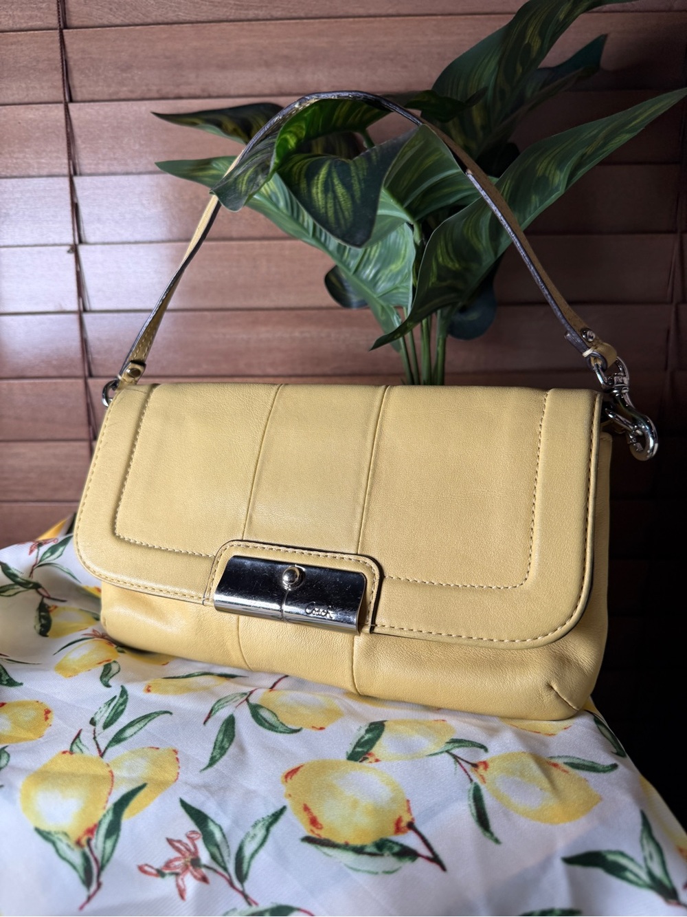 Coach Yellow Leather Shoulder Bag with Silver-Tone Hardware